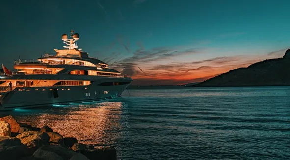 Iate de luxo ao pôr do sol - O patrimônio dos investidores